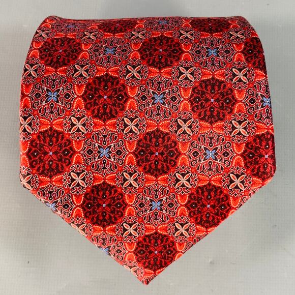 ERMENEGILDO ZEGNA Red Black Abstract Floral Silk Tie - Picture 1 of 5